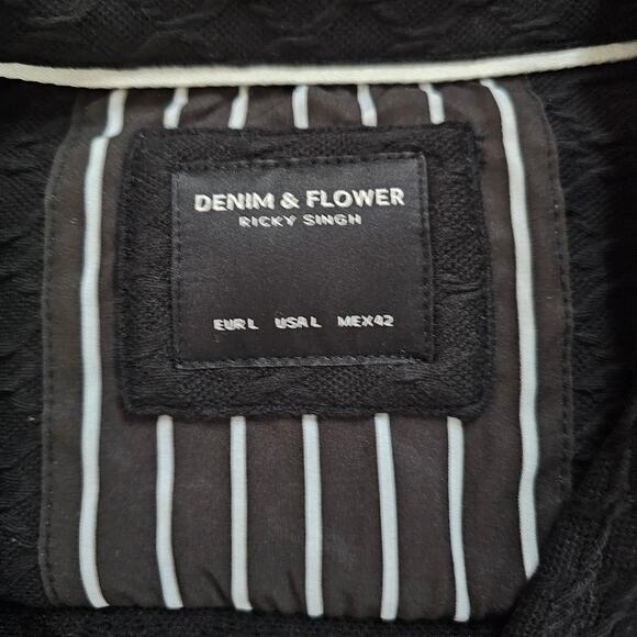 NWT Denim & Flower Men's Black Textured Knit Button-Down Shirt Size Large - Picture 3 of 5